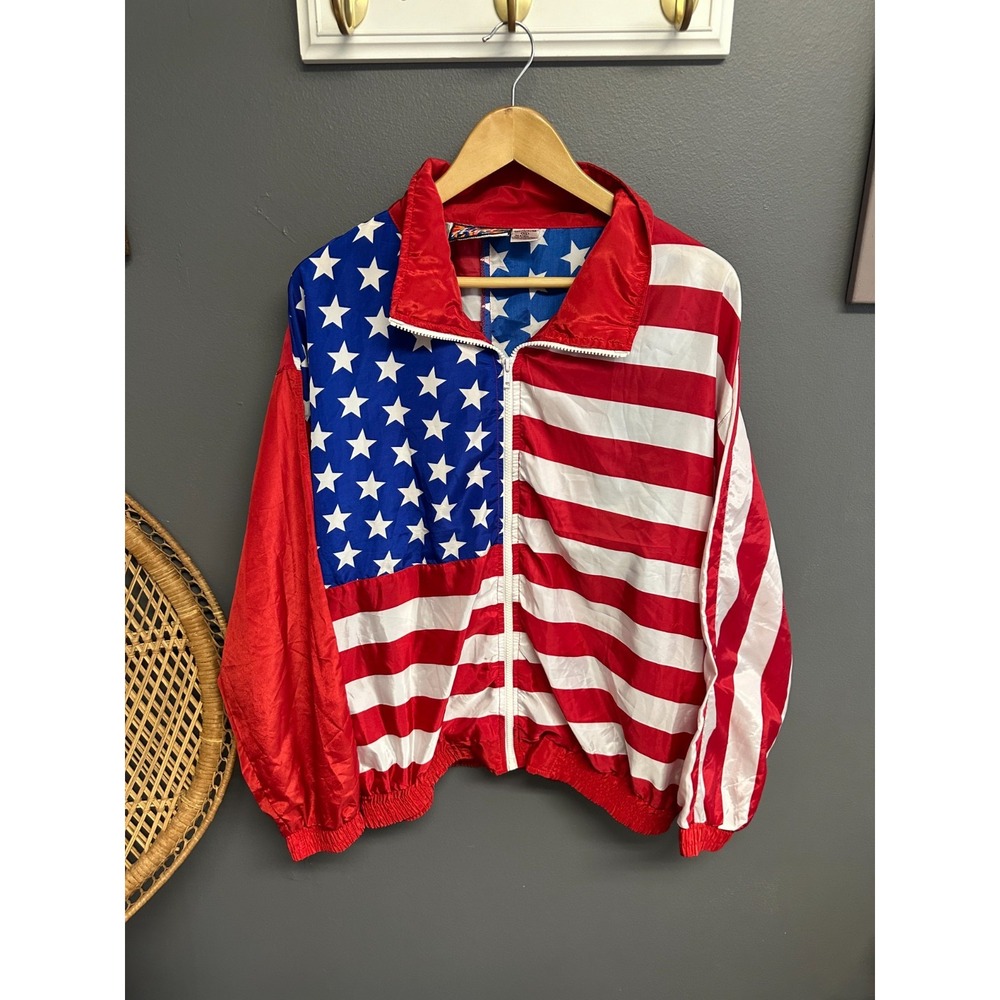 Vintage Argee Sports US Flag Windbreaker Jacket Sz XL Allover 90s Patriotic USA